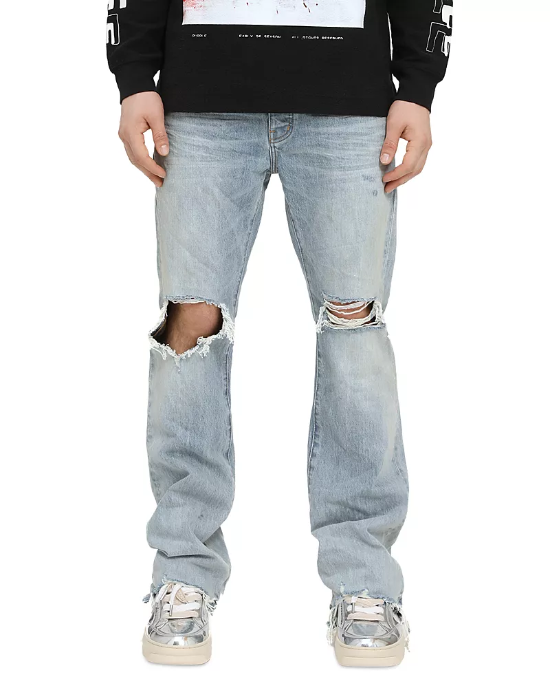 Purple Brand Lucca Fade Bootcut Distressed Jeans in Light Indigo