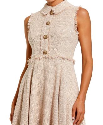 Boucle Sleeveless Collared Button Up Midi Dress