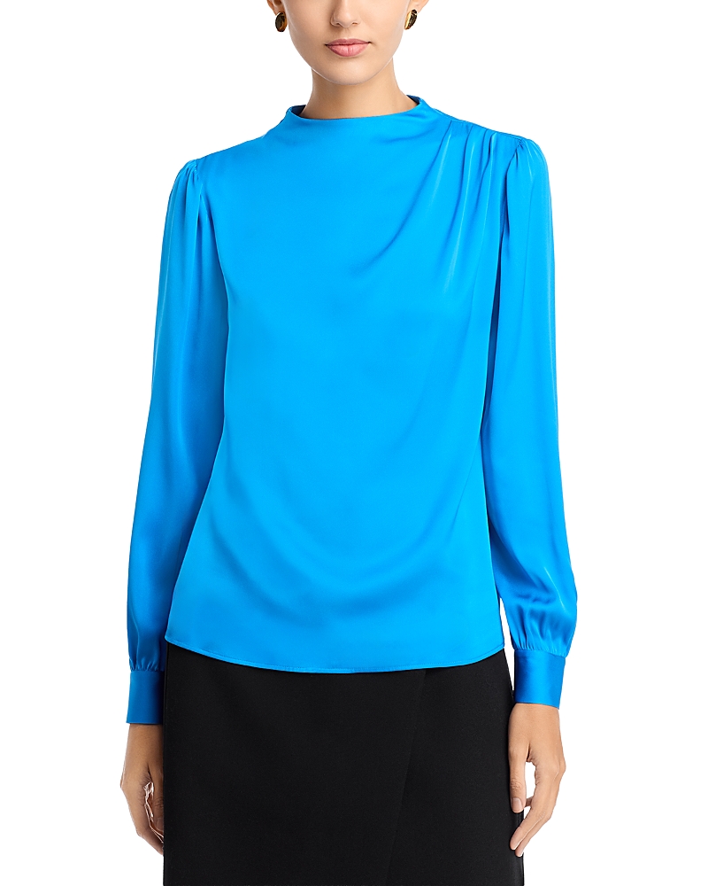 Elie Tahari The Tien Draped Stretch Silk Top In Blue