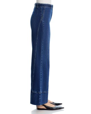 Belted Seamed High Rise Wide Leg Jeans  in Indigo