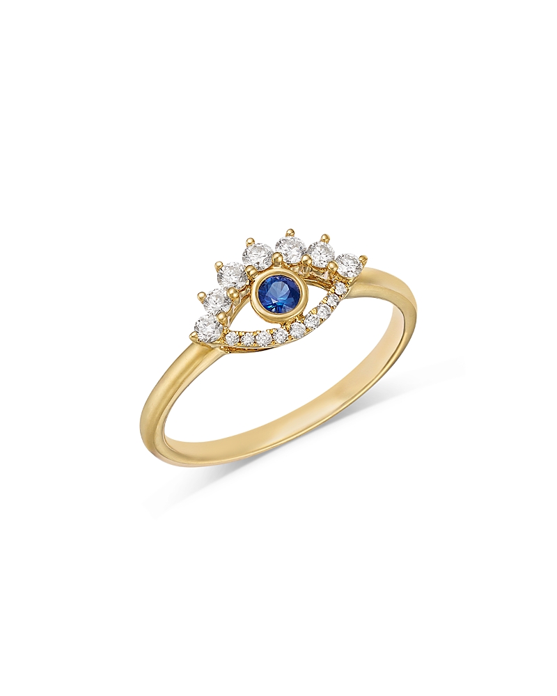 Bloomingdale's Fine Collection Blue Sapphire & Diamond Evil Eye Ring In 14k Yellow Gold