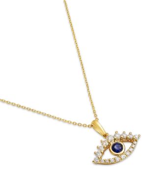 Blue Sapphire & Diamond Evil Eye Pendant Necklace in 14K Yellow Gold, 16-18"