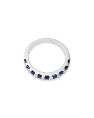 Blue Sapphire & Diamond Band Ring in 14K White Gold