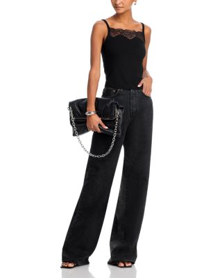 High Rise Leather Pocket Wide Leg Jeans in Back to Black