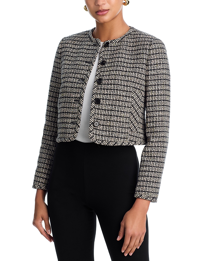 Theory Woven Tweed Cardigan Jacket In Black