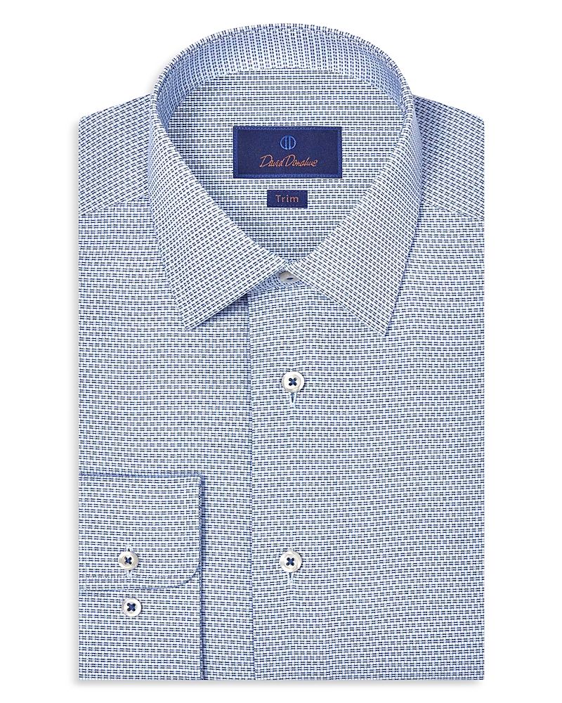 David Donahue Trim Fit Textured Micro Twill Dress Shirt In Blue