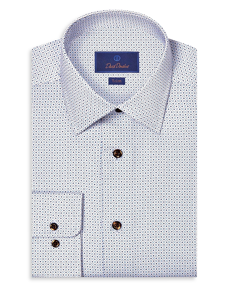 David Donahue Trim Fit Geometric Print Dress Shirt In Blue