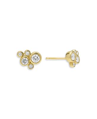 18K Yellow Gold Fizz Diamond Bezel Cluster Stud Earrings