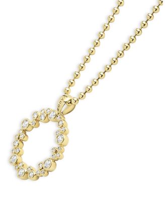 18K Yellow Gold Fizz Diamond Bezel Circle Pendant Necklace, 16-18"