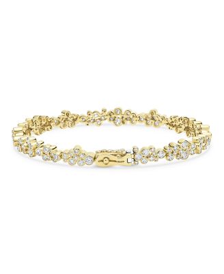 18K Yellow Gold Fizz Diamond Bezel Cluster Tennis Bracelet