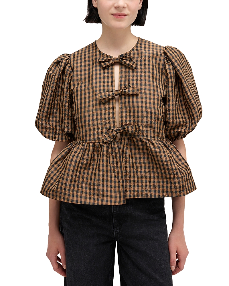 Ganni Checkered Taffeta Top