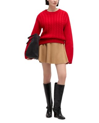 Wool Blend Crewneck Chunky Cable Sweater