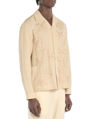 Embroidered Button Front Camp Shirt