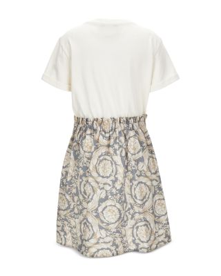 Girls' Logo Print & Barocco Poplin Jersey Dress - Little Kid, Big Kid