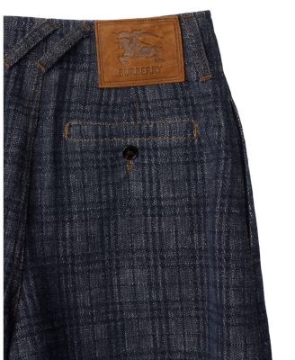 Belted Check Denim Shorts