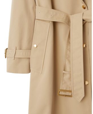  Long Check Collar Gabardine Trench Coat