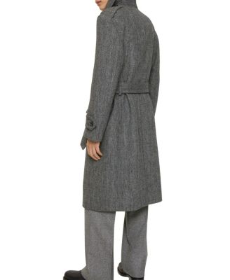  Long Herringbone Wool Trench Coat