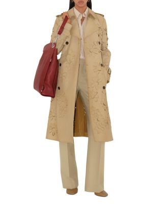 Long Cutout Daisy Suede Trench Coat