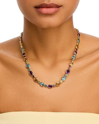 Multi Stone Semi Precious Collar Necklace in 14K Yellow Gold, 18"