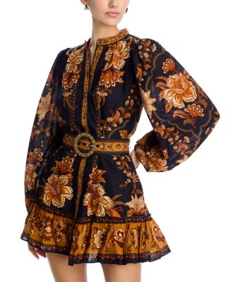 Majestic Garden Beaded Buckle Long Sleeved Mini Dress