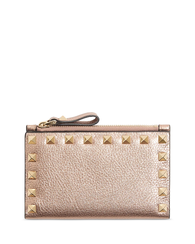 Valentino Garavani Rockstud Laminated Grainy Leather Card Holder