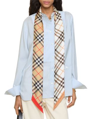 Skinny Contrast Check Silk Scarf