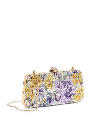 Carry Secrets Rhinestone Floral Print Leather Minaudiere Bag