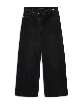 Aki Mid Rise Wide Leg Crossover Jeans in Washed Black