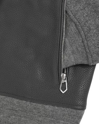 Leather Wool Blend Sleeve Zip Varsity Jacket