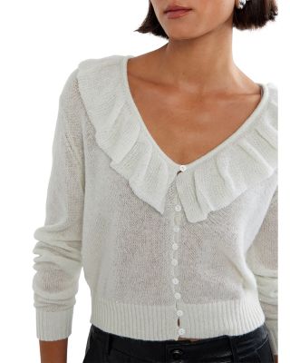 V Neck Ruffle Cardigan Sweater