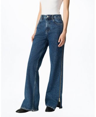 Zip Accent Straight-Leg Denim Pants in Medium Blue