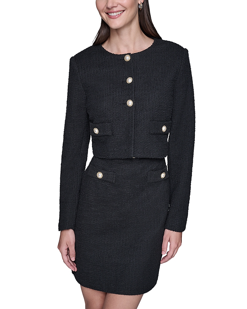 Karl Lagerfeld Tweed Cropped Jacket In Black
