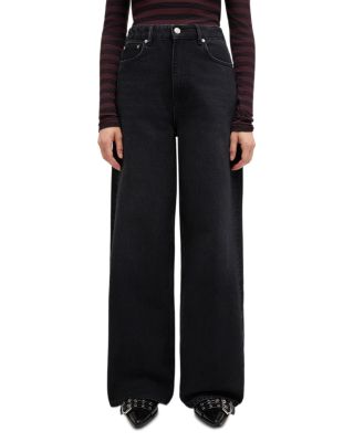 Essentials Rigid High Rise Straight Wide Jeans in Black Washed