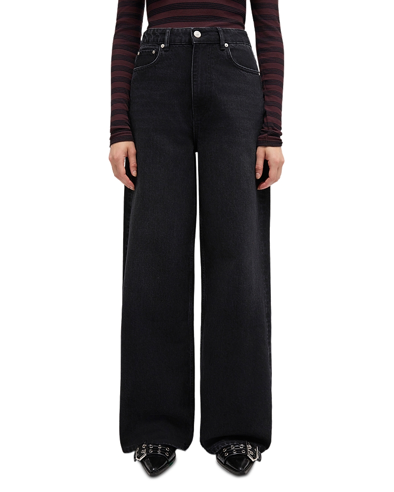 Ganni Essentials Rigid High Rise Straight Wide Jeans in Black Washed