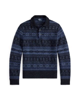 Fair Isle Wool Blend Polo Collar Sweater