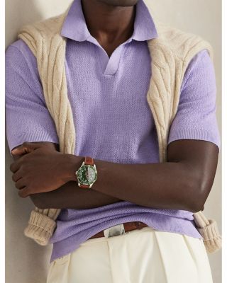 Textured Stretch Linen Blend Polo