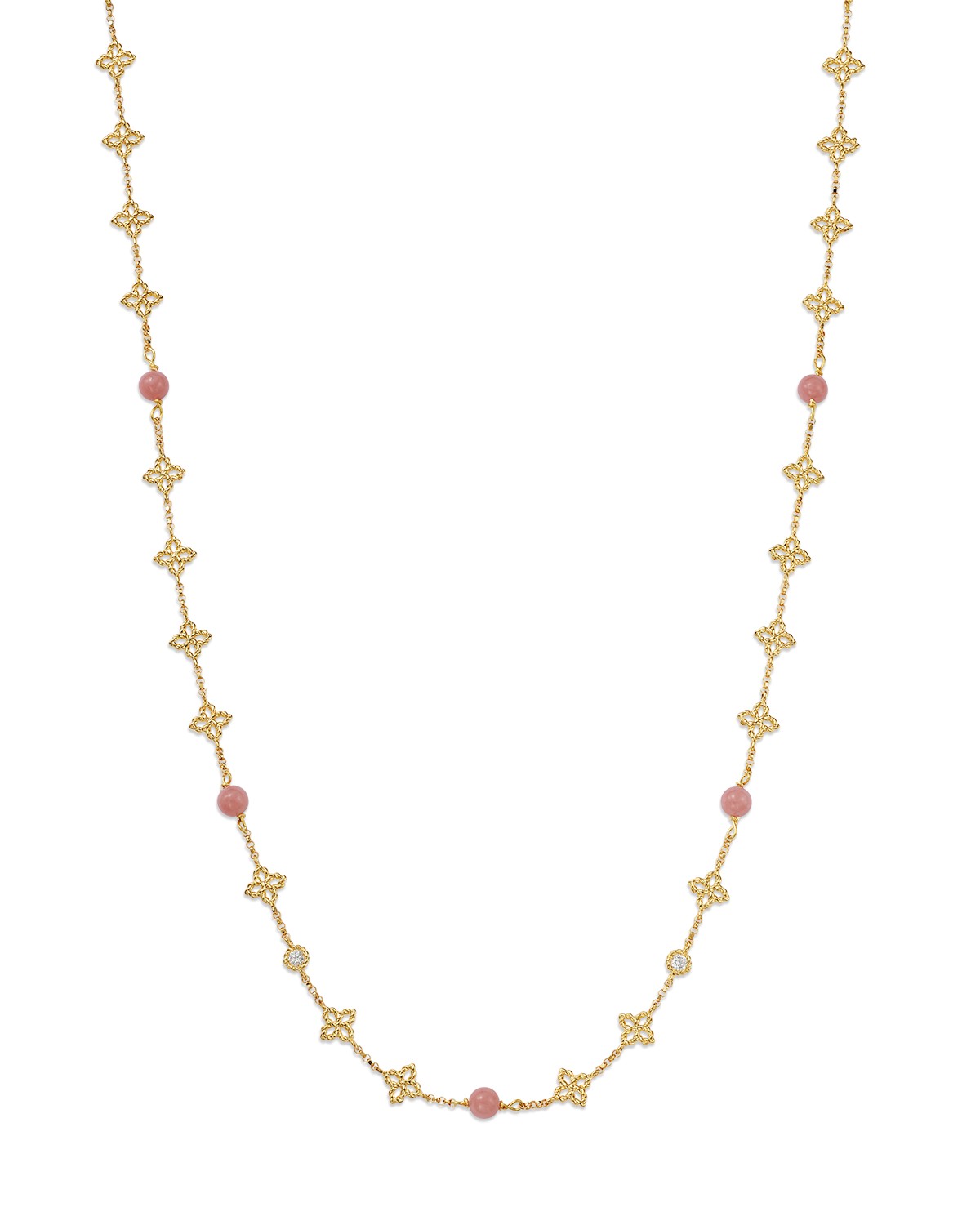 18K Yellow Gold Principessa Pink Opal & Diamond Flower Station Necklace, 16-18"
