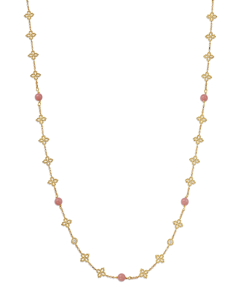 Roberto Coin 18k Yellow Gold Principessa Pink Opal & Diamond Flower Collar Necklace, 16-18