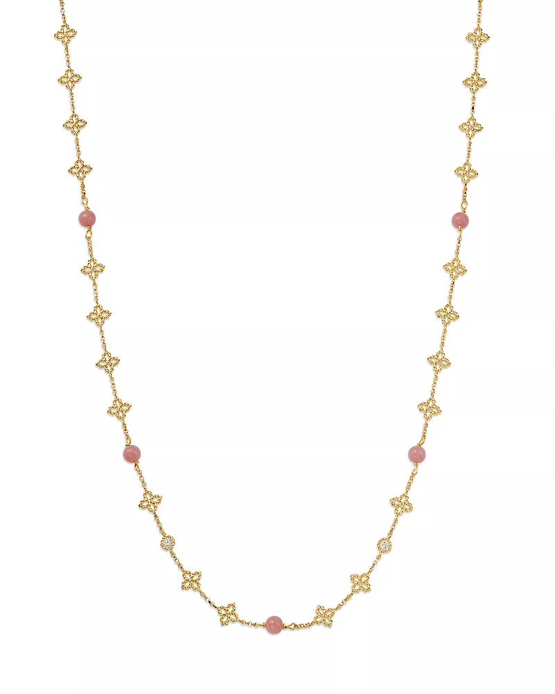 Roberto Coin 18K Yellow Gold Principessa Pink Opal & Diamond Flower Collar Necklace, 16