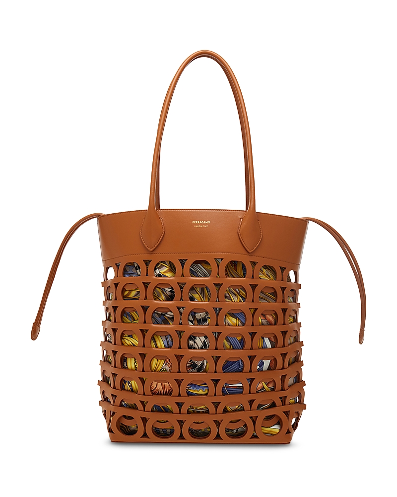 Ferragamo Gancini Leather Basket Tote Bag In Brown