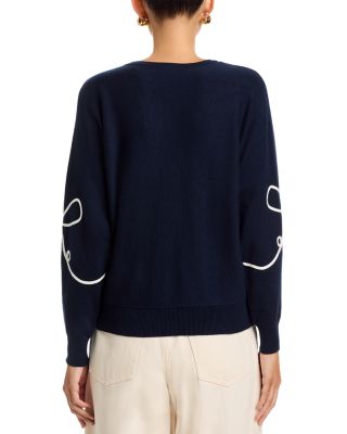 Long Sleeved Bow Embroidery Jersey Crewneck Pullover Sweater