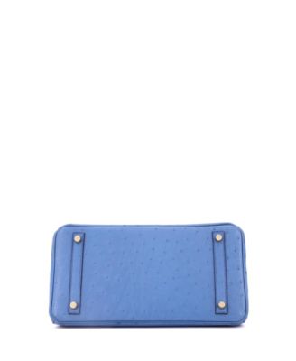 Birkin 30 Handbag Blue Ostrich with Gold Hardware