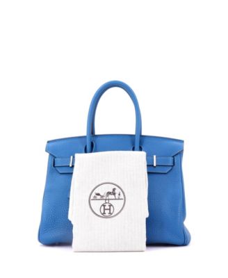 Birkin 30 Handbag Blue Clemence with Palladium Hardware