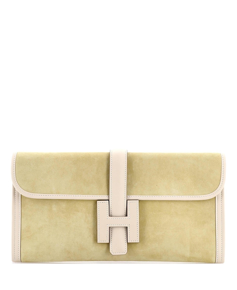 PRE-OWNED HERMES Pre-owned Hermes 29 Jige Elan Clutch Doblis Suede In Yellow