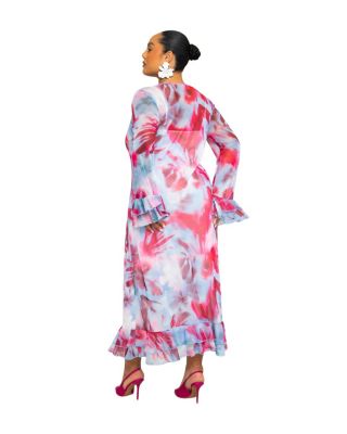 Blurred Floral Mesh Maxi Dress