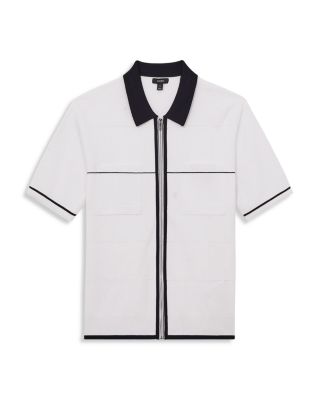 Baxter Short Sleeve Zip Through Windowpane Texture Polo Shirt