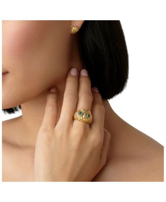 18K Yellow Gold FJ Tsavorite &amp; Blue Sapphire Athena Owl Ring