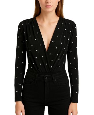  Embellished V-Neck Long Sleeve Top