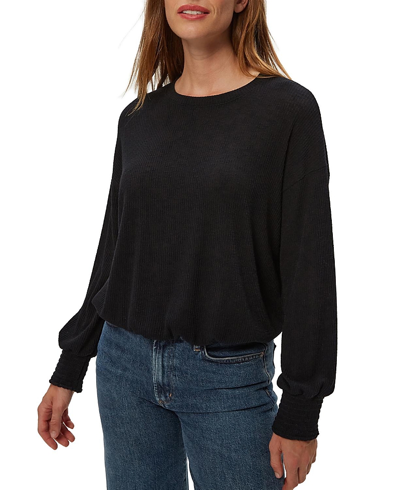 Michael Stars Tia Ribbed Crew Neck Sweatshirt with Smocked Cuffs
