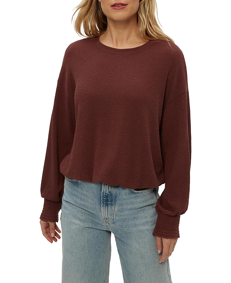 Michael Stars Tia Ribbed Crew Neck Sweatshirt with Smocked Cuffs